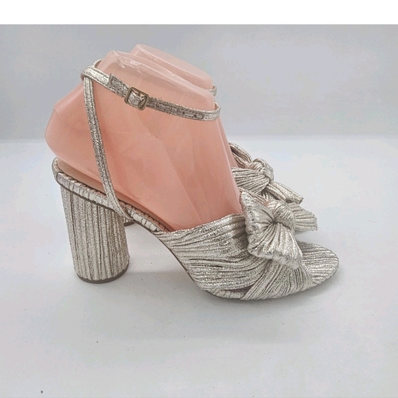 Loeffler Randall Camellia Bow-Embellished Lamé Sandals - Picture 4 of 16